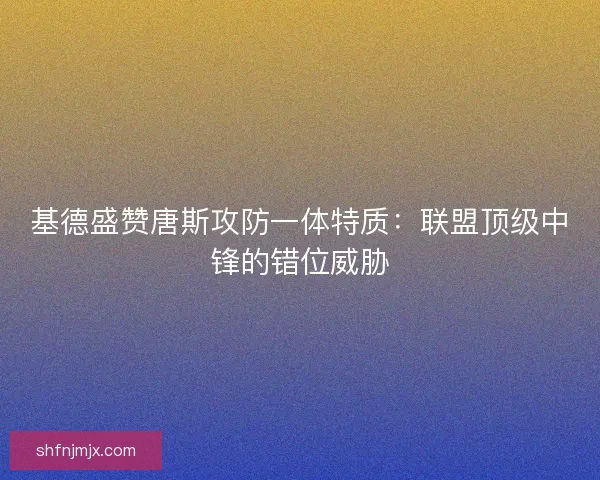 基德盛赞唐斯攻防一体特质：联盟顶级中锋的错位威胁